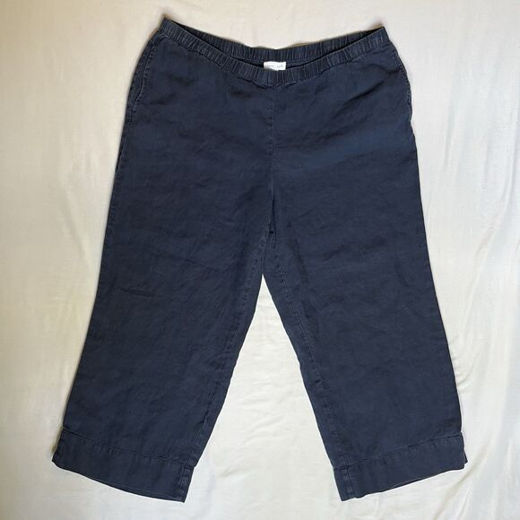 J. Jill Pants - J.Jill Love Linen Navy Blue Wide Leg Elastic Waist Pants Women Large L Missy